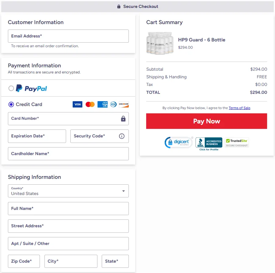 HP9 Guard Secure Checkout Page